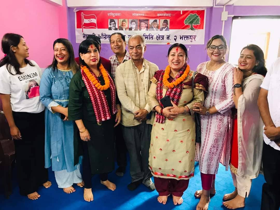प्रतिभाशाली महिला नेतृ रिना महर्जन श्रेष्ठलाई नेपाली कांग्रेस भक्तपुर क्षेत्र नं. २ द्वारा बधाई